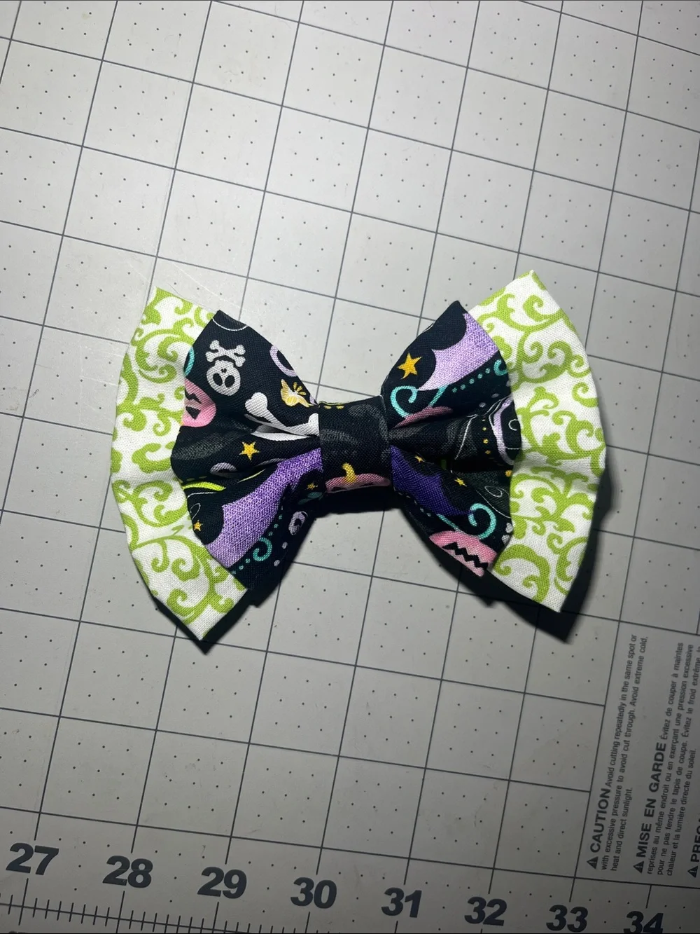 Kids Black & Green Patterned Fabric Hair Bow